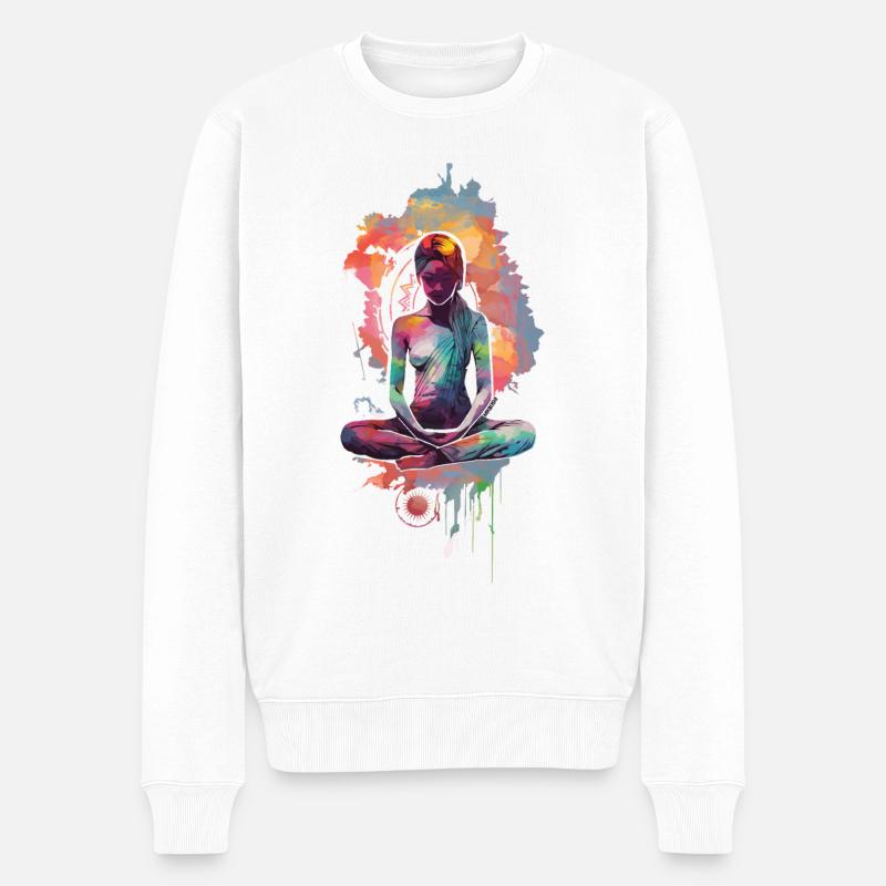 Meditating woman - Männer Premium Bio Pullover - Weiß
