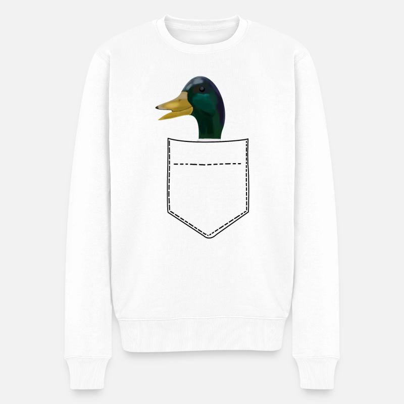 Ente Brusttasche - Männer Premium Bio Pullover - Weiß