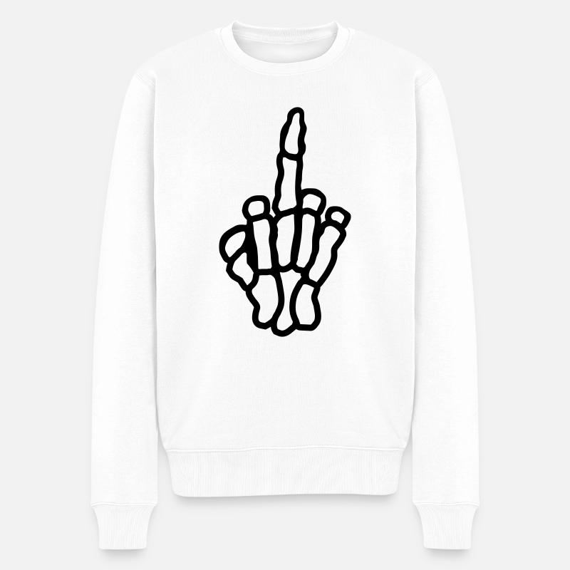 Frech Mittelfinger Knochen Hand - Männer Premium Bio Pullover - Weiß