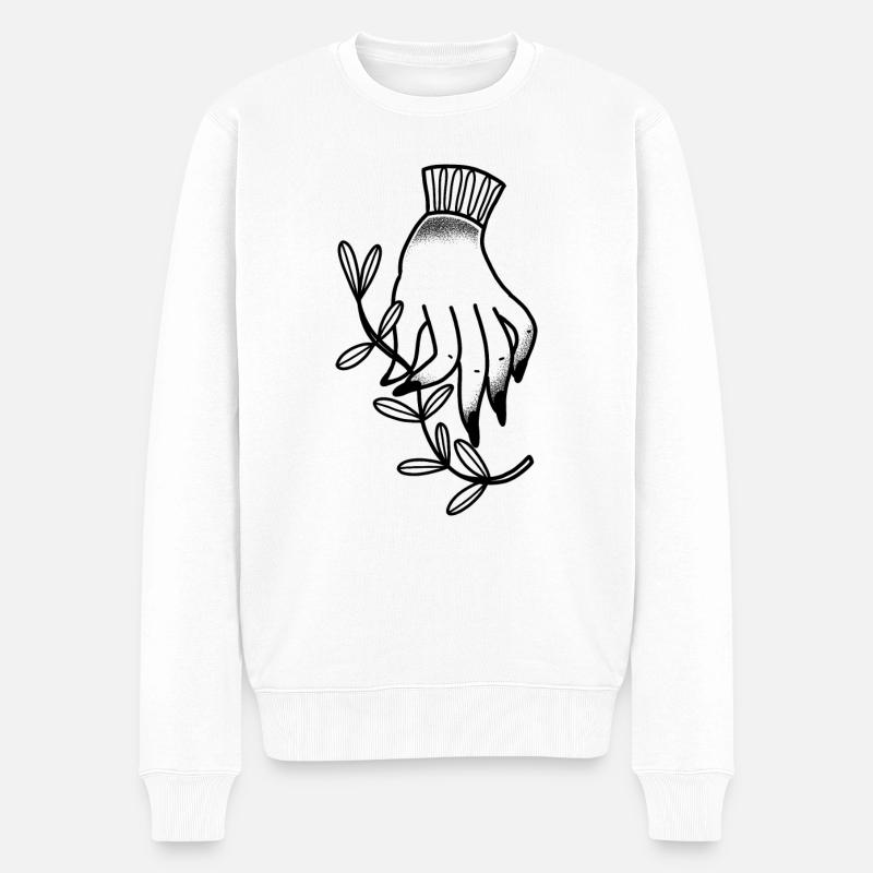 Boho Hexenhand Und Olivenblatt Daunen - Männer Premium Bio Pullover - Weiß