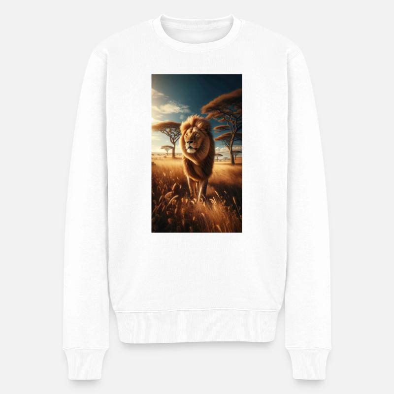Löwe in der Savanne - Männer Premium Bio Pullover - Weiß
