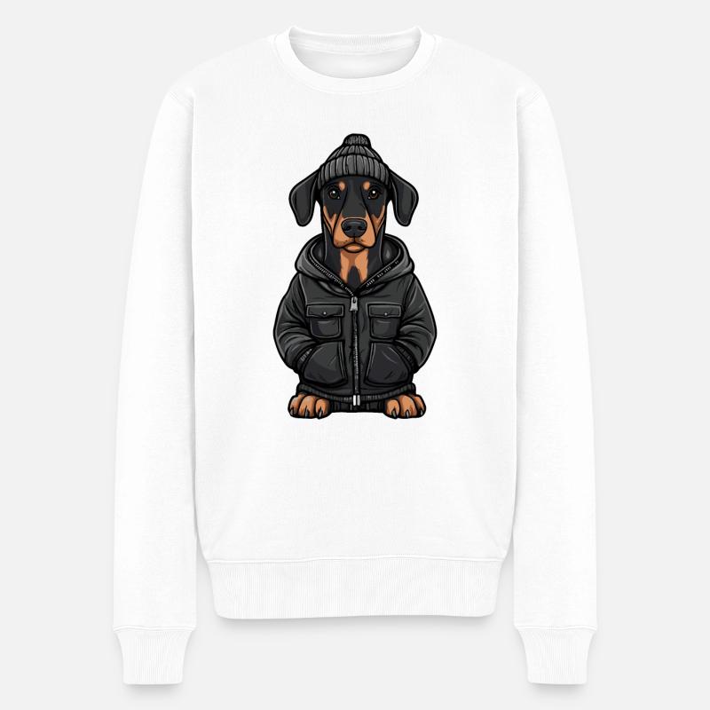 Doberman chien dessin animé - Pull Premium bio Homme - blanc