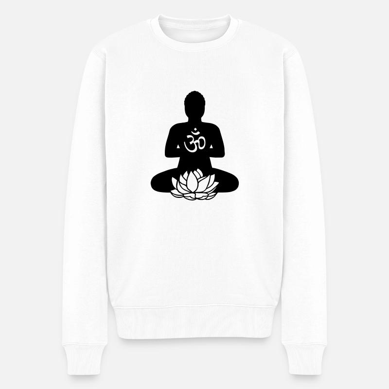 BUDDHA | Lotus & Om | 2 - Männer Premium Bio Pullover - Weiß
