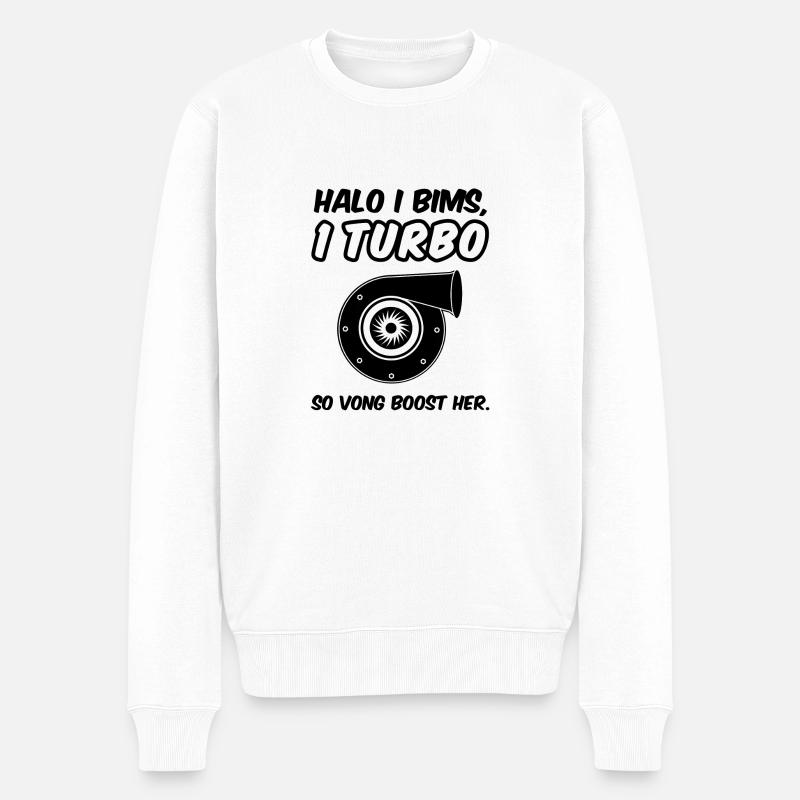 Halo I bims, 1 Turbo - Männer Premium Bio Pullover - Weiß