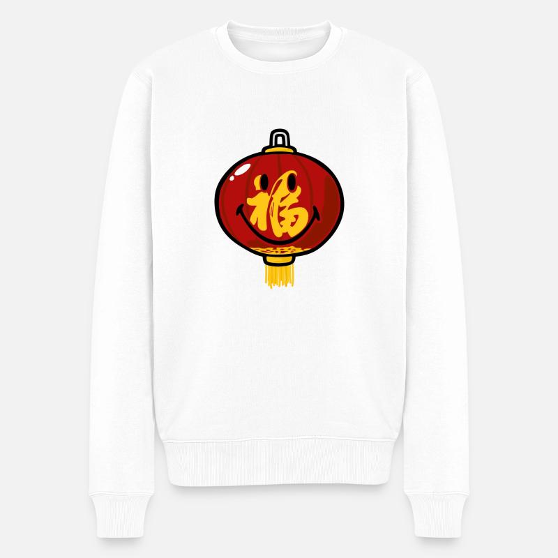 Smiley Chinese New Year - Männer Premium Bio Pullover - Weiß
