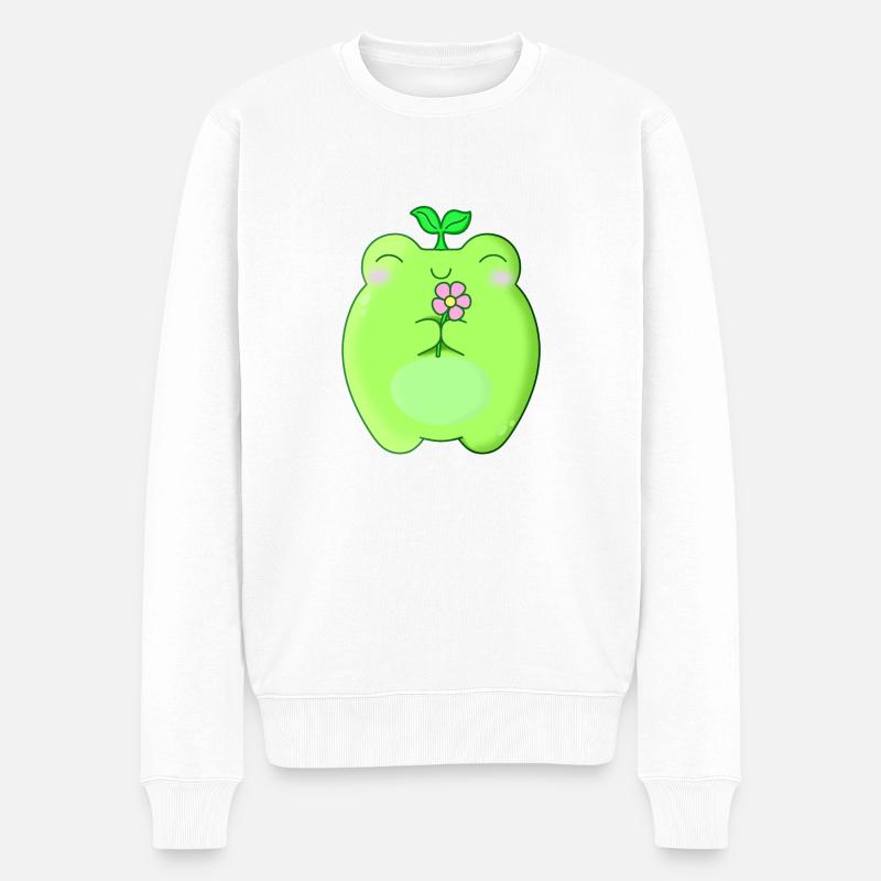 Grenouille mignonne kawaii avec fleur - Pull Premium bio Homme - blanc