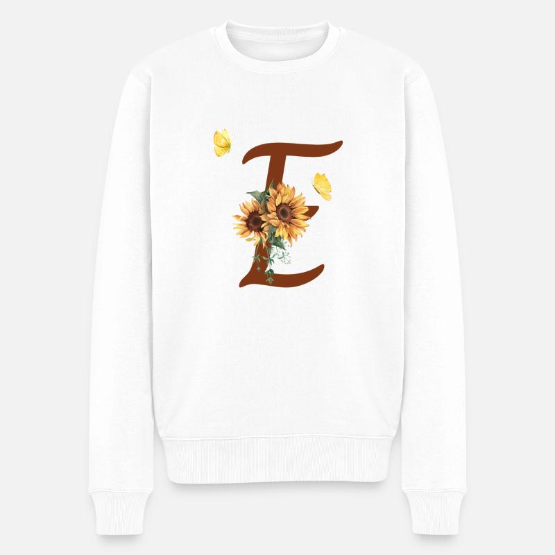 Lettre e tournesol papillon - Pull Premium bio Homme - blanc