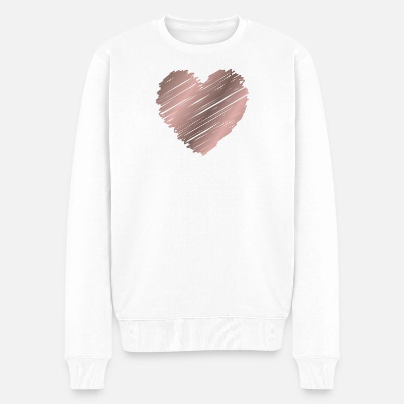 Roségold Pinselherz – Minimal Love Design - Männer Premium Bio Pullover - Weiß