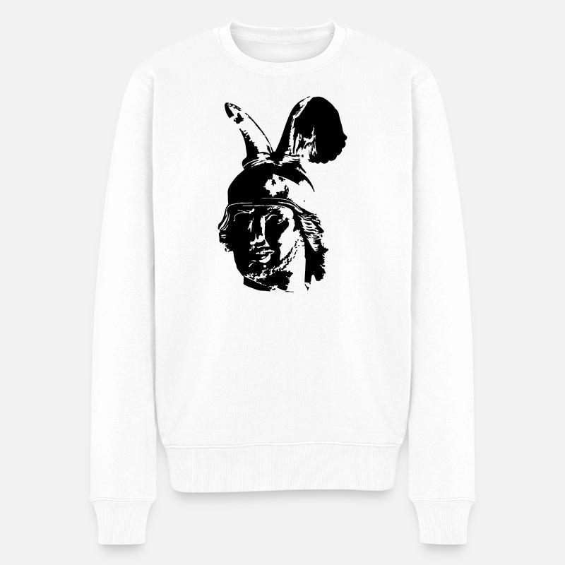 Kopf des Hermannsdenkmals - einfarbig, schlicht - Männer Premium Bio Pullover - Weiß