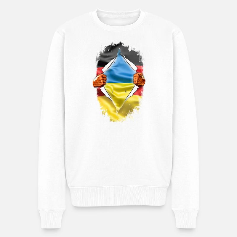 Deutschland Deutscher mit Ukraine Herz - Männer Premium Bio Pullover - Weiß
