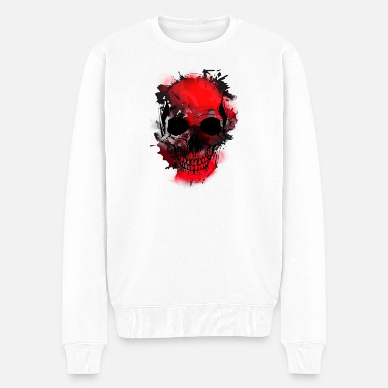 Rotes Schädel-Splash Artwork - Männer Premium Bio Pullover - Weiß