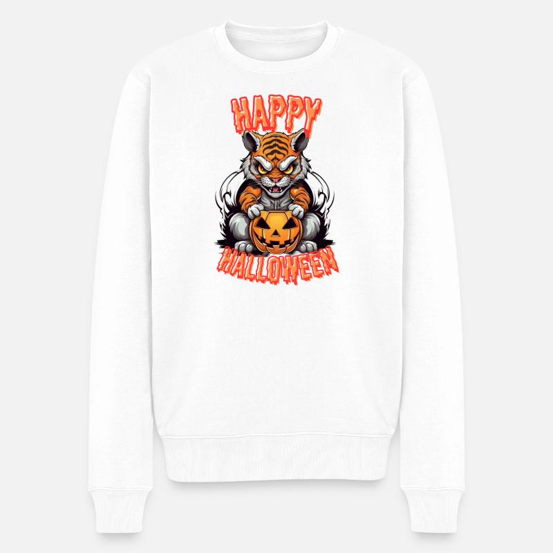 Tigres d’Halloween effrayants avec citrouille - Pull Premium bio Homme - blanc