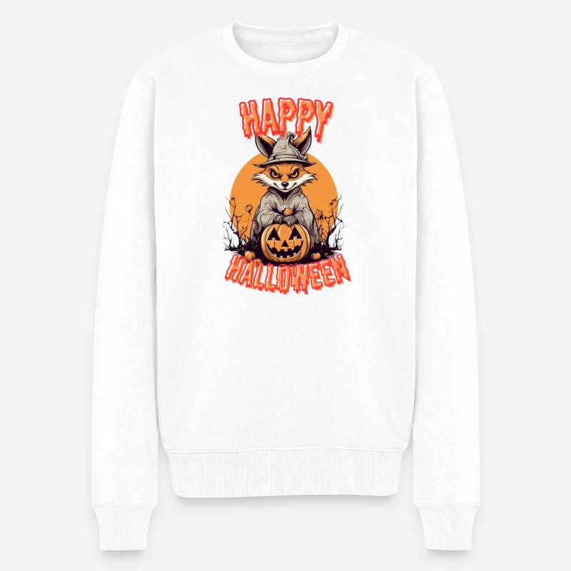 Imprimé renard d’Halloween effrayant - Pull Premium bio Homme - blanc