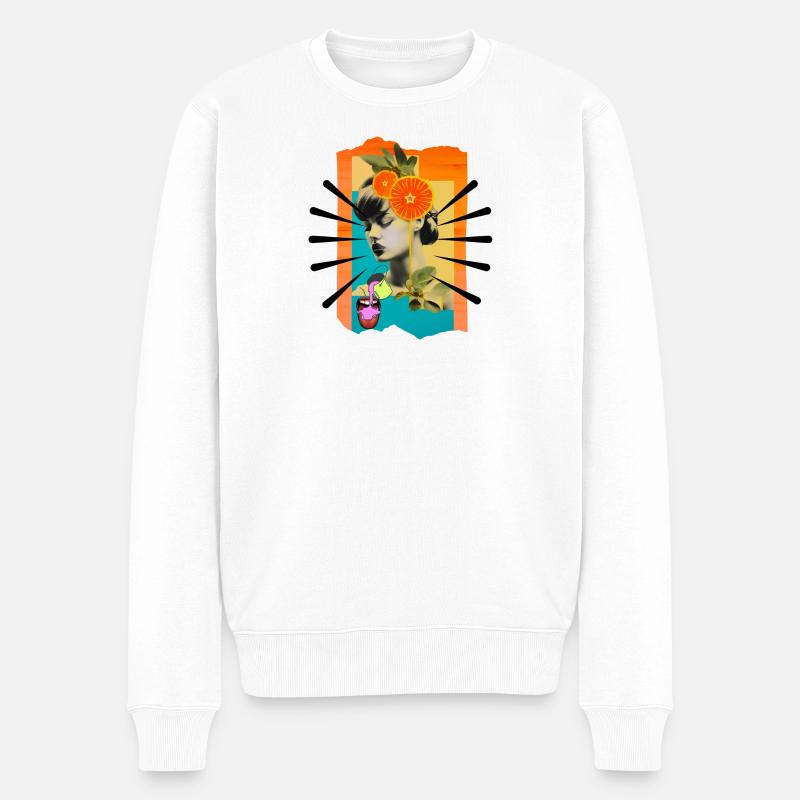 Frau Pop Art - Männer Premium Bio Pullover - Weiß