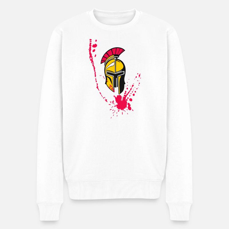 Helm Sparta und Blut 8 - Männer Premium Bio Pullover - Weiß
