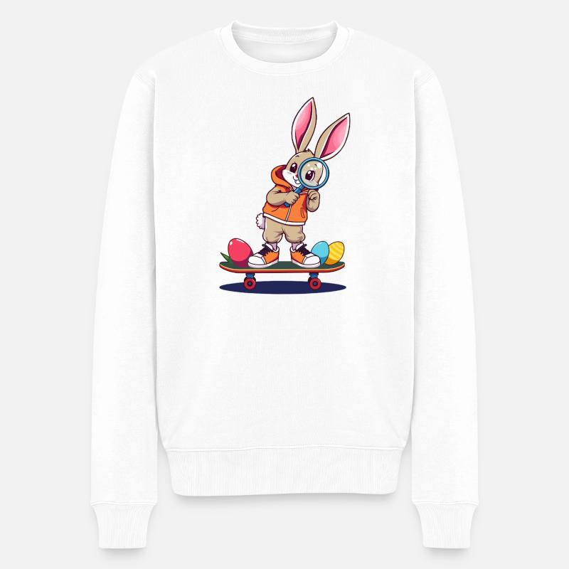 Hase auf Skateboard - Männer Premium Bio Pullover - Weiß