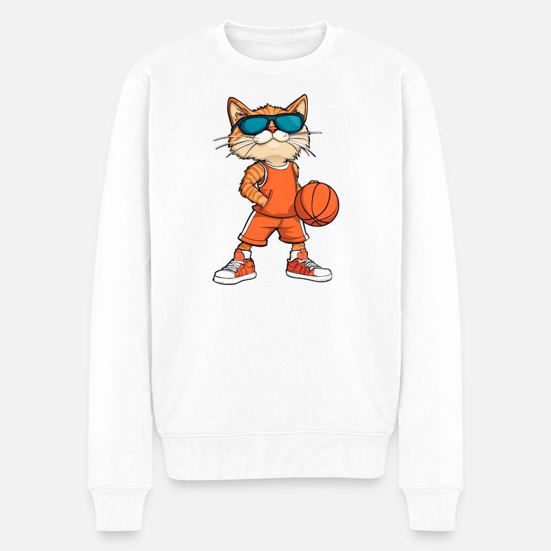 Coole Katze Basketballer - Männer Premium Bio Pullover - Weiß