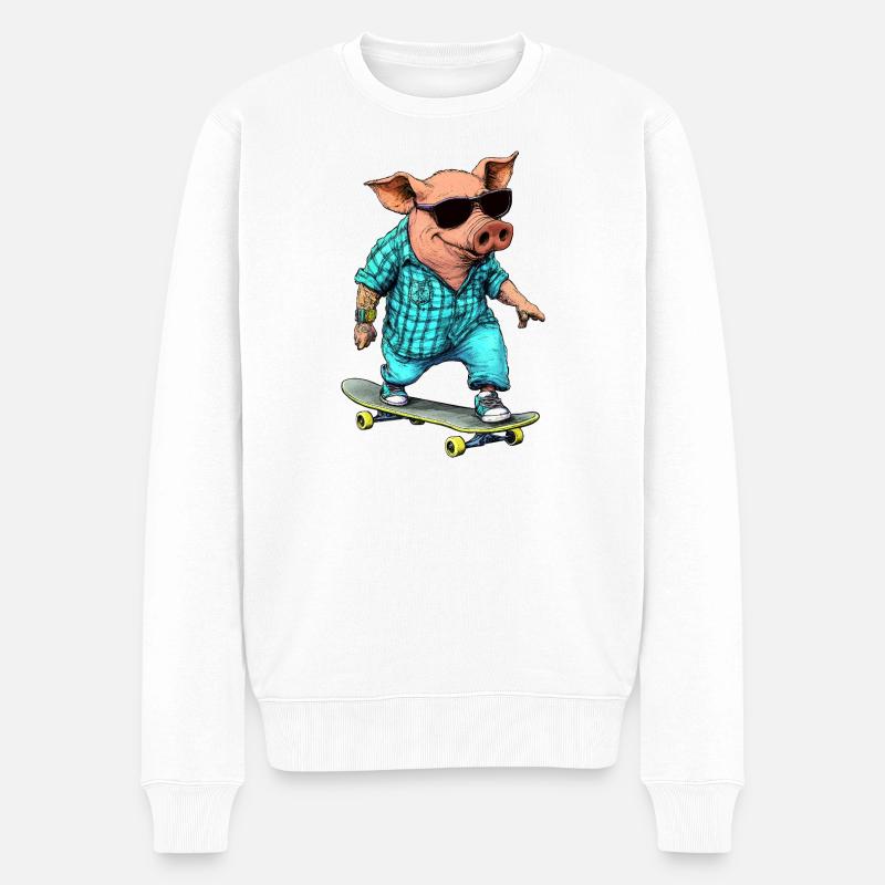 Skater Schwein - Männer Premium Bio Pullover - Weiß