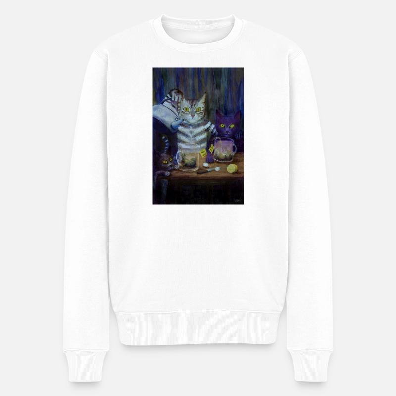 Katzen und Ratten genießen eine Teeparty - Männer Premium Bio Pullover - Weiß