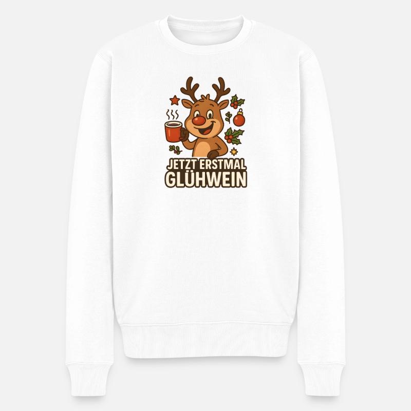 Weihnachten Glühwein Rentier - Männer Premium Bio Pullover - Weiß