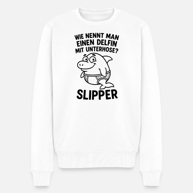 slipper delfin unterhose witz - Männer Premium Bio Pullover - Weiß
