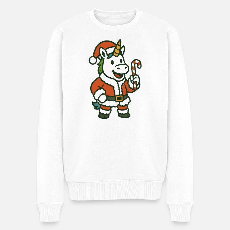 Weihnachtsmann-Einhorn hält Zuckerstangen-Kunst - Männer Premium Bio Pullover - Weiß