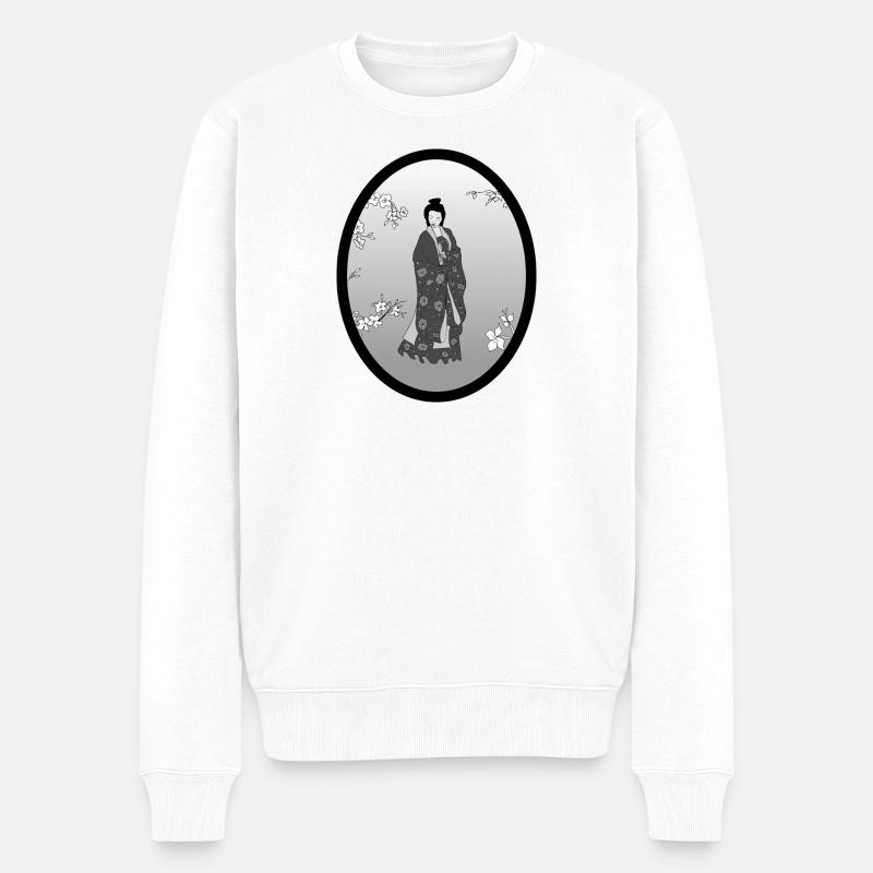 chine_fleurs_transparentes - Männer Premium Bio Pullover - Weiß