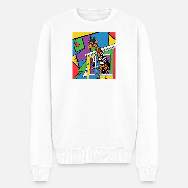 Giraffe Voleuse Pop Art - Pull Premium bio Homme - blanc