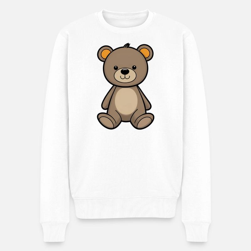 Kuschelbär Illustration Samtbraun - Männer Premium Bio Pullover - Weiß