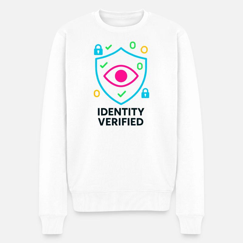 Verifizierte Identität, manipulationssicherer Cyber-Schild - Männer Premium Bio Pullover - Weiß