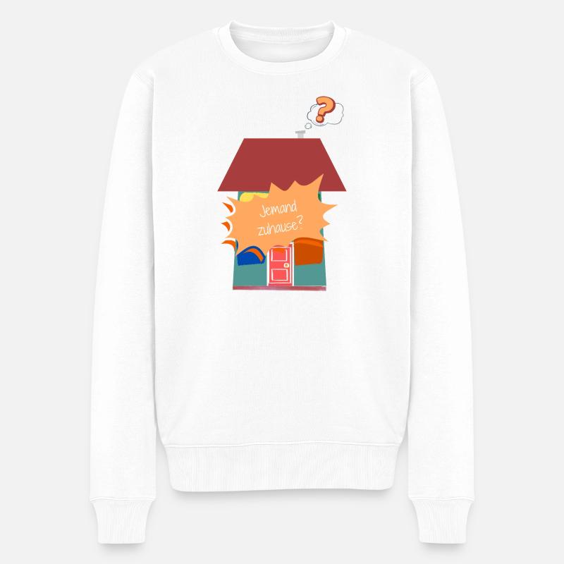 Jemand Zuhause?  - Männer Premium Bio Pullover - Weiß