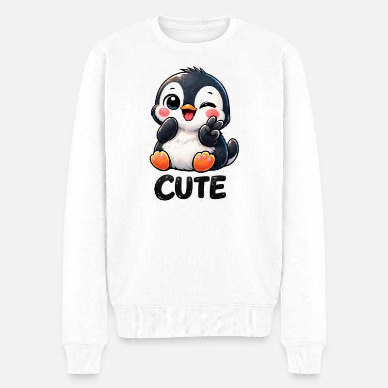 Słodki nieśmiały pingwin, kreskówka Chibi Peace - Ekologiczna męska bluza Premium - biały