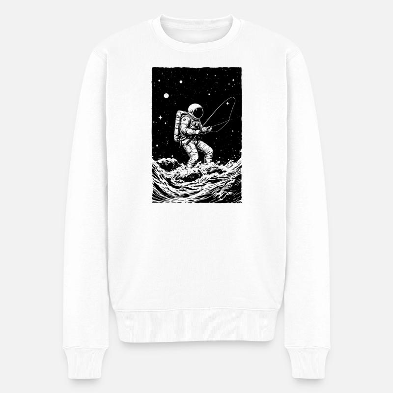 La pêche des astronautes dans l’espace - Pull Premium bio Homme - blanc