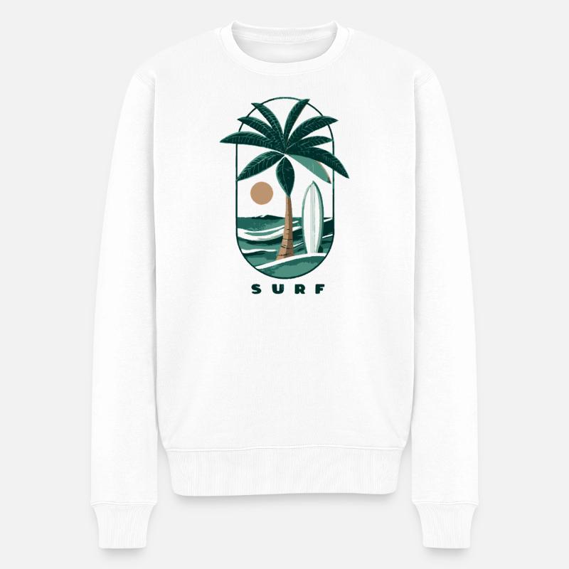 Palmier de surf et plage - Pull Premium bio Homme - blanc