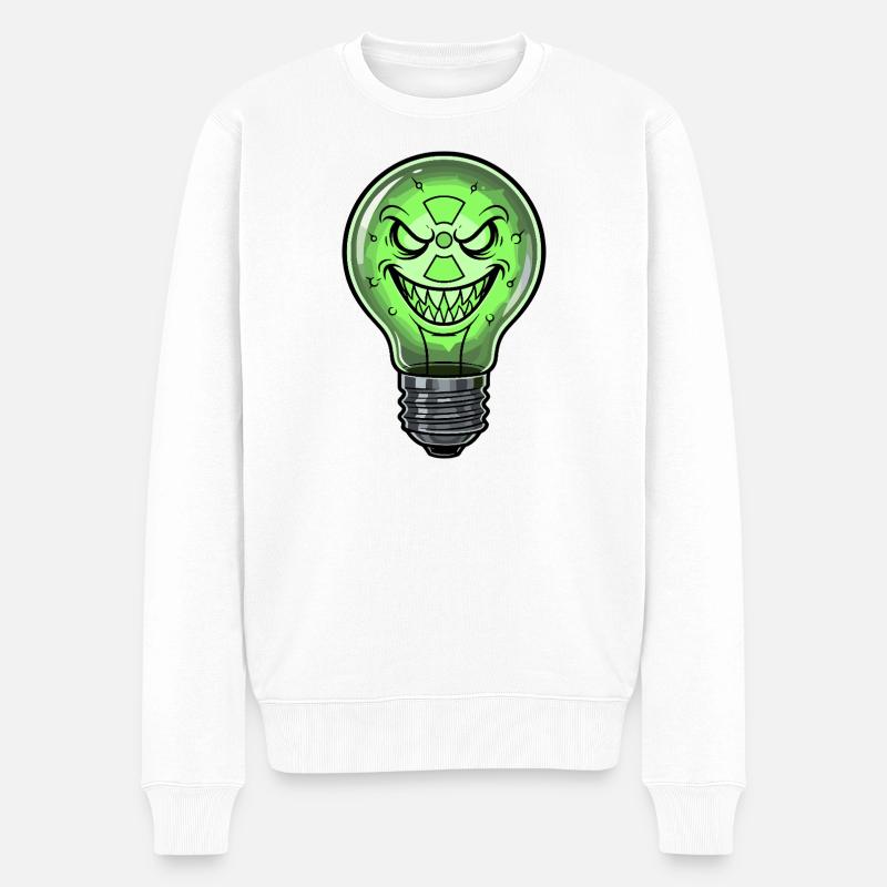 Grüne Grinsen Glühbirne Cartoon - Männer Premium Bio Pullover - Weiß