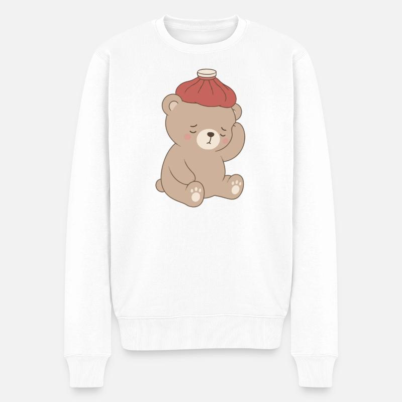 Trauriger Bär mit Wärmflasche - Männer Premium Bio Pullover - Weiß