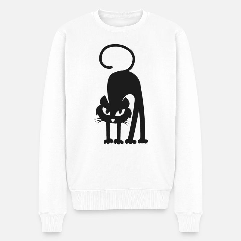 Chat noir - Pull Premium bio Homme - blanc