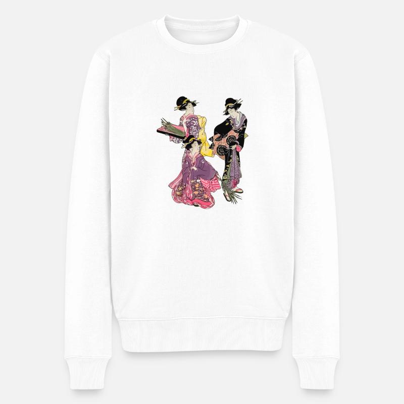 Geisha 5 - Männer Premium Bio Pullover - Weiß
