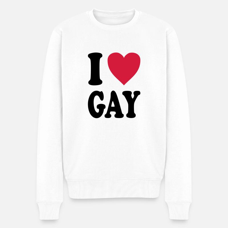 I love gay - Männer Premium Bio Pullover - Weiß
