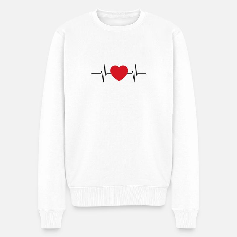 Herzschlag Herz Rot - Männer Premium Bio Pullover - Weiß