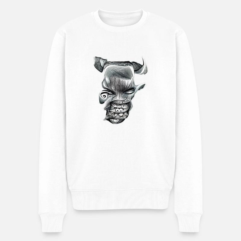 Dämonen Gesicht - Männer Premium Bio Pullover - Weiß
