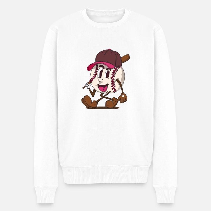 Baseball Batter funky Retro-Zeichentrickfigur - Männer Premium Bio Pullover - Weiß