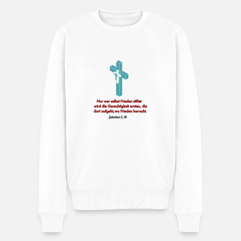 Spruch Jakobus 3, 18 - Männer Premium Bio Pullover - Weiß
