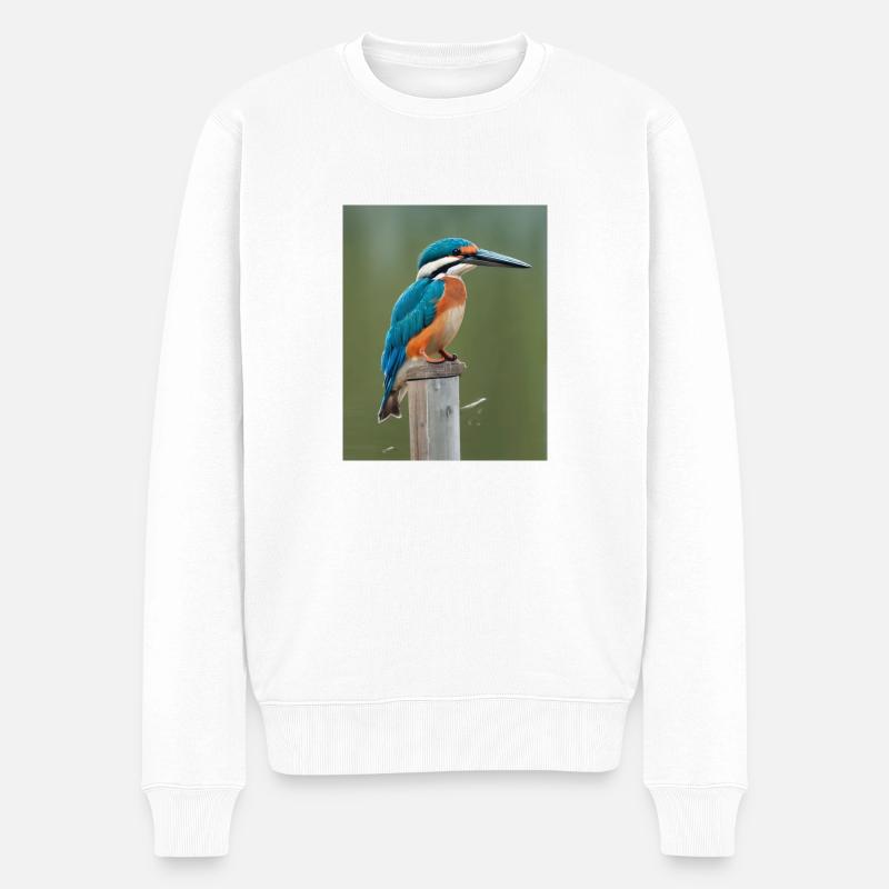 Eisvogel auf dem Ast - Männer Premium Bio Pullover - Weiß