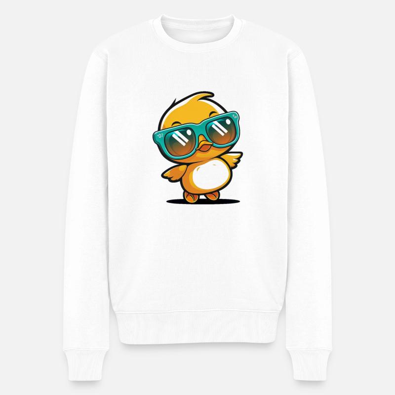 Kawaii Süße glückliche bunte Ente mit Sonnenbrille - Männer Premium Bio Pullover - Weiß
