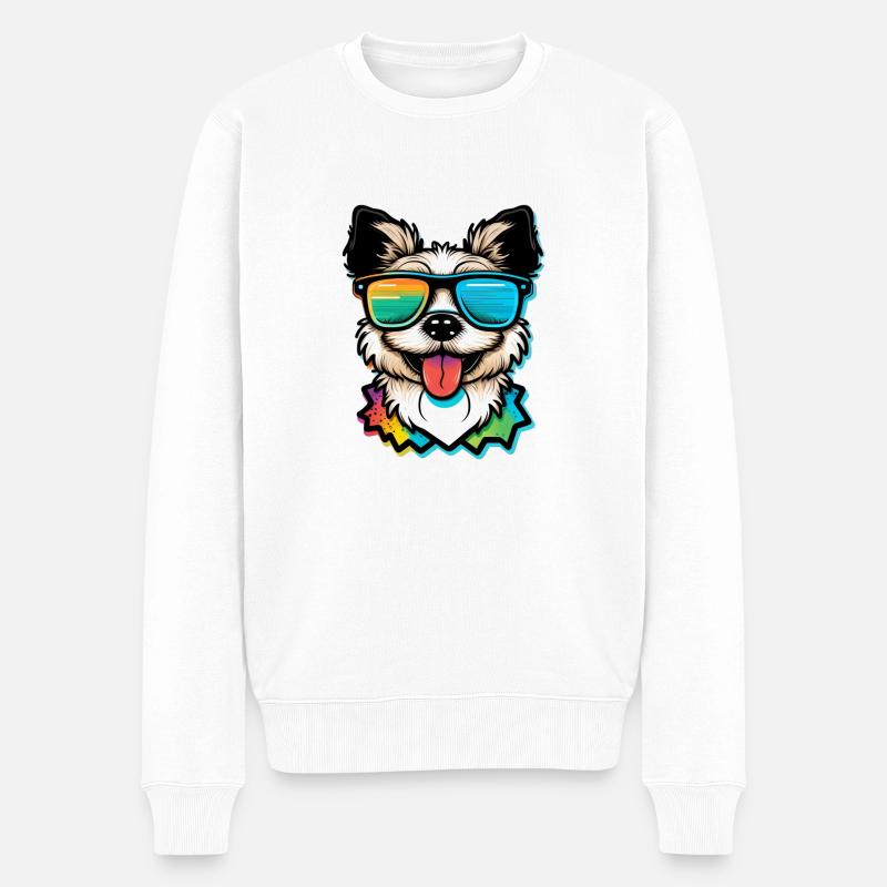 Kawaii Süßer glücklicher bunter Hund mit Sonnenbrille - Männer Premium Bio Pullover - Weiß