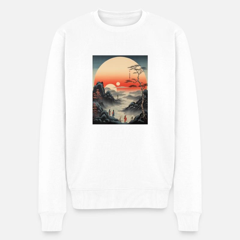 Coucher de soleil Ukiyo-e - Pull Premium bio Homme - blanc