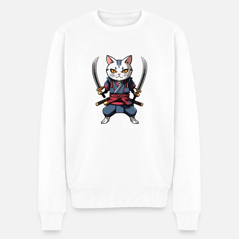Samurai-Katze #33 - Männer Premium Bio Pullover - Weiß