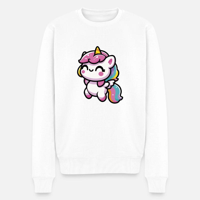 Entzückendes Kawaii-Einhorn - Männer Premium Bio Pullover - Weiß