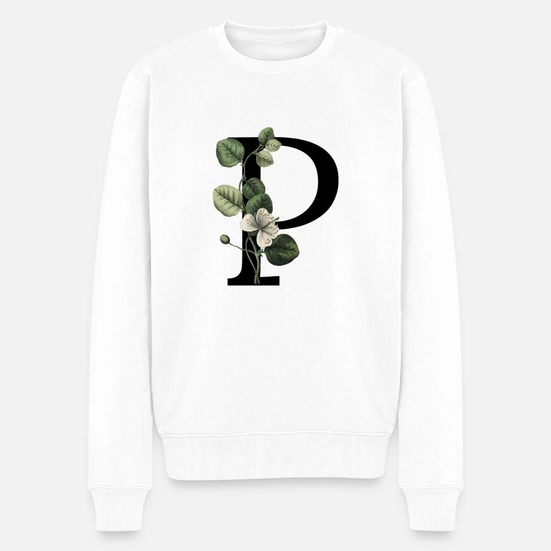 lettre p botanique vert - Pull Premium bio Homme - blanc